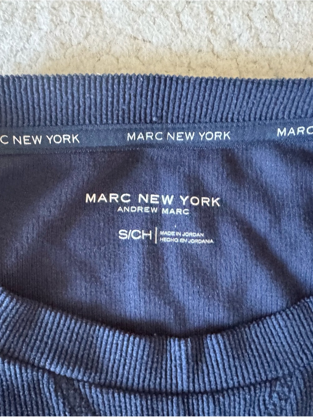Men's Dark Navy Ribbed Crewneck Sweater Marc New York